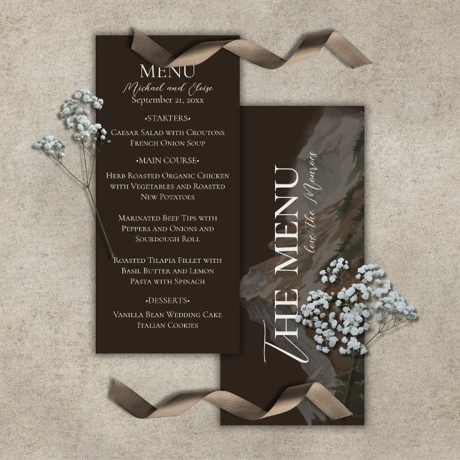 Menu Rustic Watercolor Mountain Landscape Wedding (Rustic Watercolor Mountain Landscape Wedding Menu)