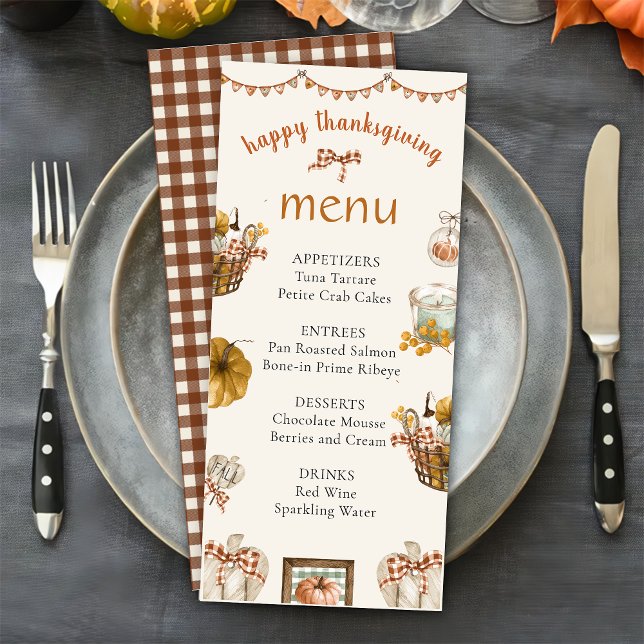 Menu Rustique Automne Citrouille Plaid Thanksgiving Din (Créateur téléchargé)