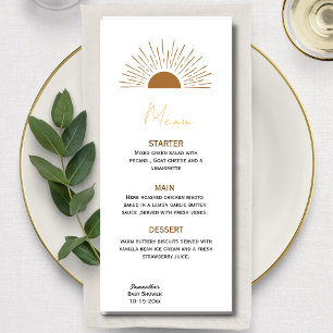 Menu Rustique baby shower Sun