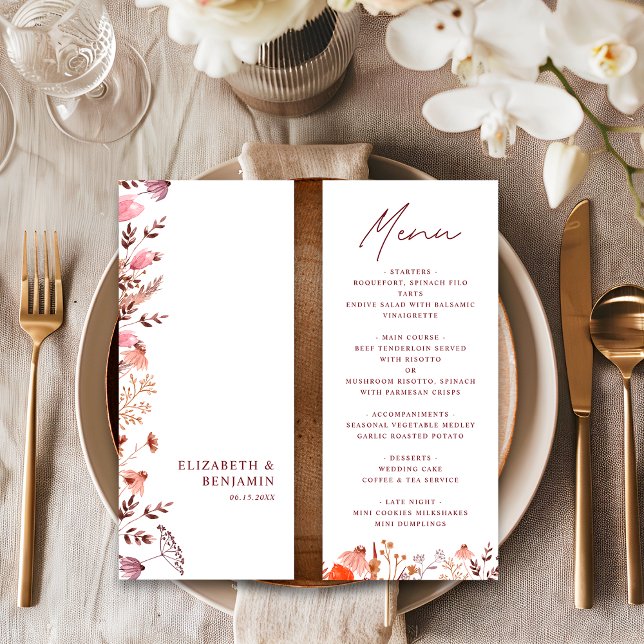 Menu Rustique Boho Chic Automne Fleur sauvage Floral Ma (Créateur téléchargé)