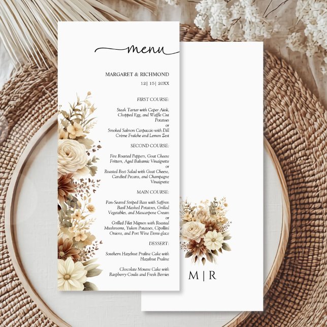 Menu Rustique Boho Neutre Floral Mariage (Créateur téléchargé)
