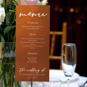 Menu Rustique Burtic Orange Script Dîner Mariage d'auto