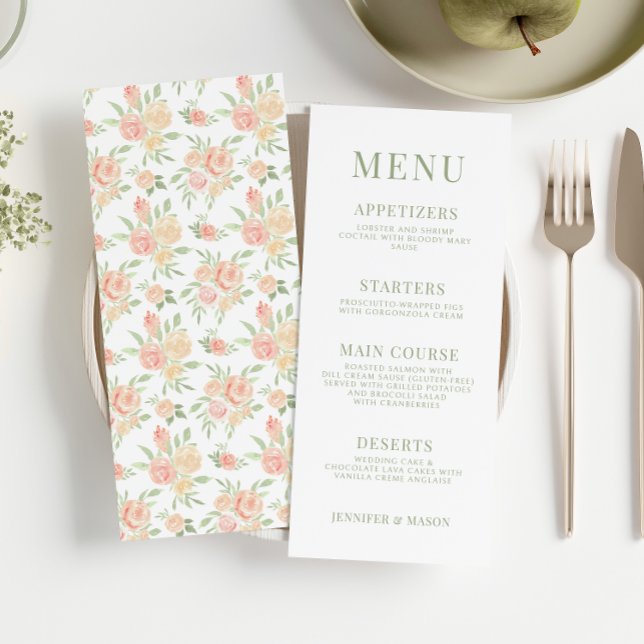 Menu rustique élégant mariage de fleurs d'orange (Créateur téléchargé)