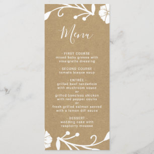 Menu Rustique Floral Botanique Wreath Faux Kraft Mariag