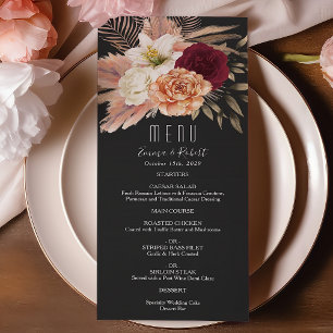 Menu Rustique Floral Bourgogne et Mariage noir
