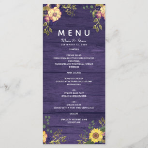 Menu Rustique Floral Violet Mariage