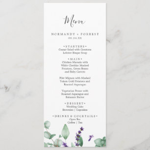 Menu Rustique Lavande et Eucalyptus Mariage dîner