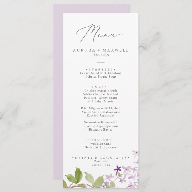Menu Rustique Lilac Mariage (Devant / Derrière)