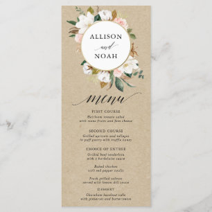 Menu rustique magnolia floral blanc