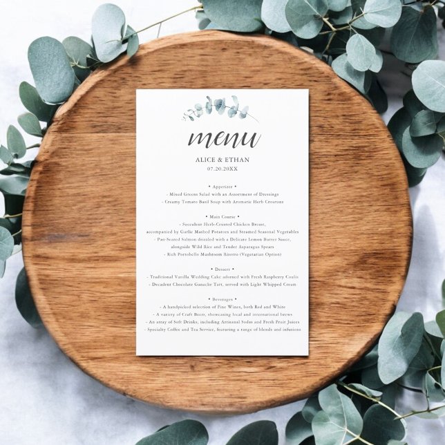 Menu Rustique Mariage de script Eucalyptus (Créateur téléchargé)