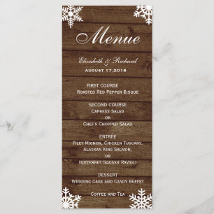 Menu Rustique Mariage d'hiver Grange Bois Snowflakes Me