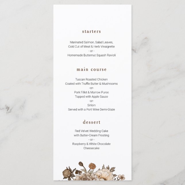 Menu Rustique Mariage, menu Vintage boho (Devant)