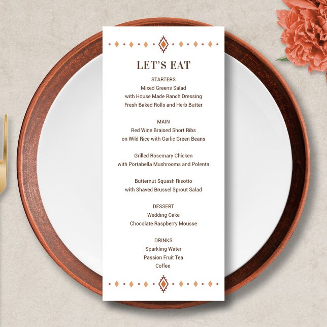 Menu Rustique Mariage occidental (Rustic Western Wedding Menu Card)