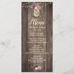 Menu Rustique Mason Jar Floral Mariage en bois