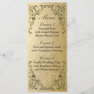 Menu Rustique Regal Ornamental Vert Et Mariage Or