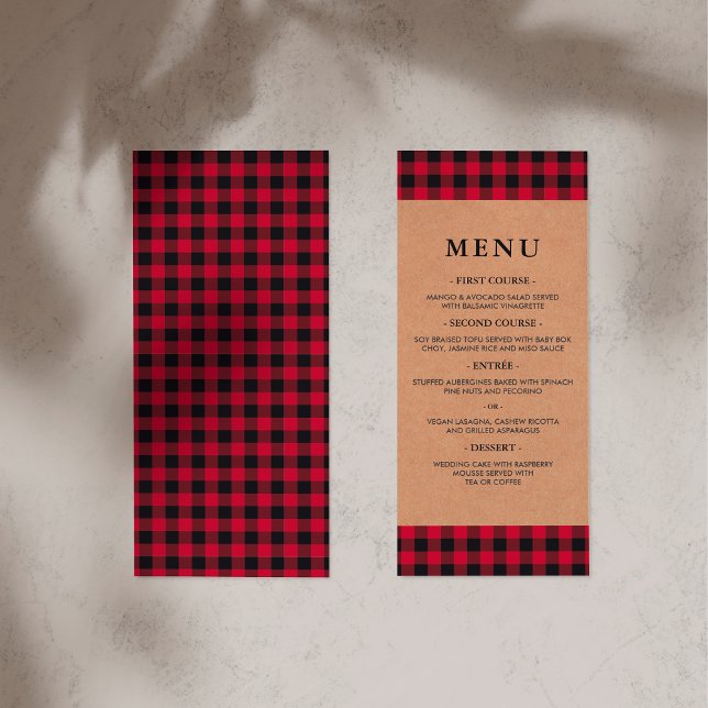 Menu rustique rouge et noir Tartan Plaid (Menu Card Mock-up)