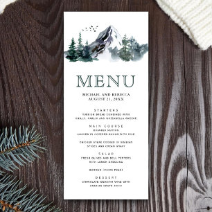 Menu Rustique Watercolor Mountain Forest Mariage d'hive