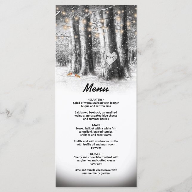 Menu Rustique Winter Tree & String Lights Party (Devant)