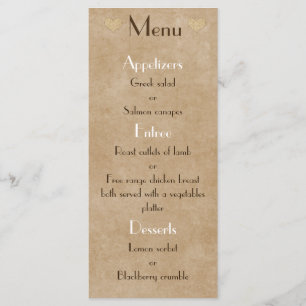 Menu Sac en papier Brown Mariage de coeur rustique List