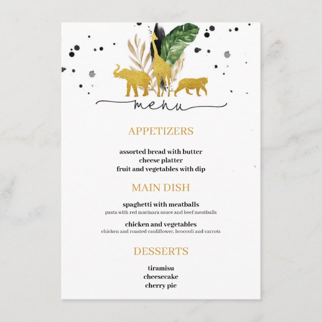 Menu Safari Gold Animals (Devant)