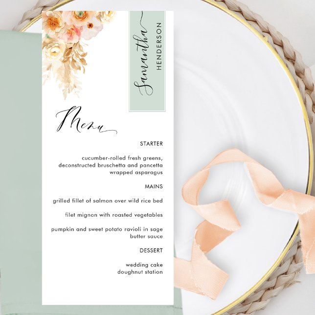Menu Sage and Peach Blush Personnalisé avec le nom de l (Créateur téléchargé)