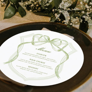 Menu Sage Green Bow Crest Round
