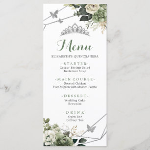 Menu Sage Green Floral Princess Quinceañera 15e