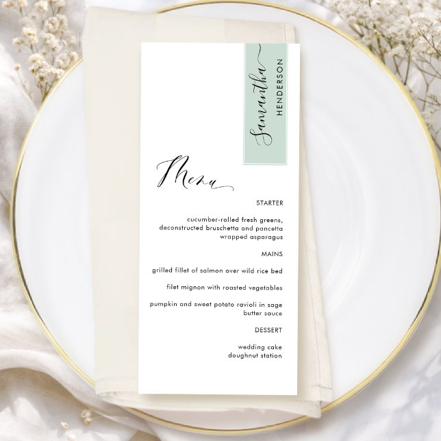 Menu Sage Green Personnalisé avec nom d'hôte Élégant (Créateur téléchargé)