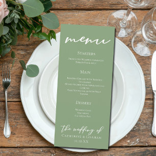 Menu Sage Green White Typographie Mariage Dîner