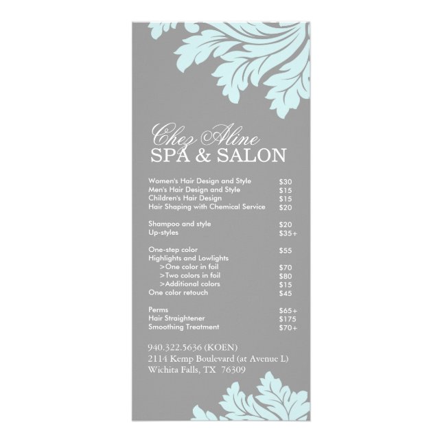 Menu Salon et service Spa (Devant)