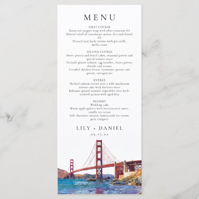 Menu San Francisco Watercolor Destination Wedding (Devant)