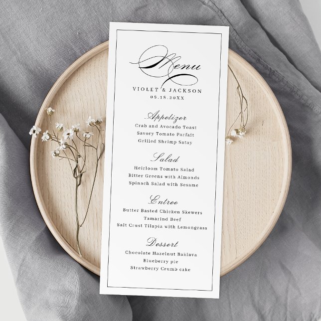 Menu Script classique élégant Mariage simple (Classic Elegance Script Simple Wedding Menu)