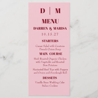 Menu Script manuscrit rose et rouge Mariage personnalis
