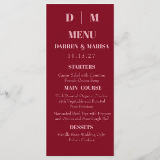 Menu Script manuscrit rose et rouge Mariage personnalis