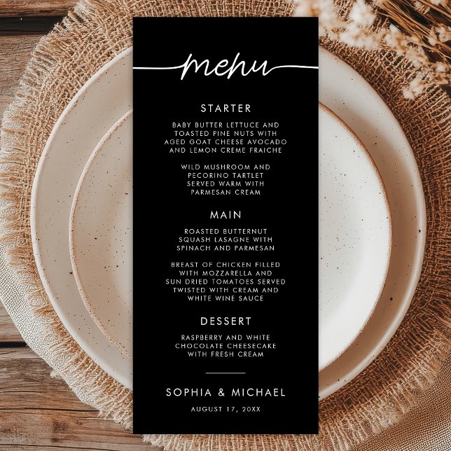 Menu Script minimaliste moderne Mariage noir (Créateur téléchargé)