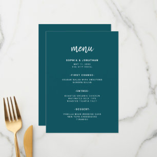 Menu Script minimaliste moderne   Mariage Turquoise pro