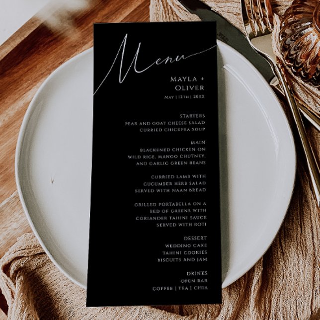 Menu Script minimaliste Whimsical | Mariage noir (Créateur téléchargé)