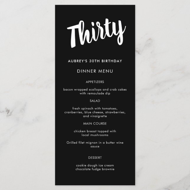Menu Script moderne N'importe quelle année 30e fête d'a (Devant)