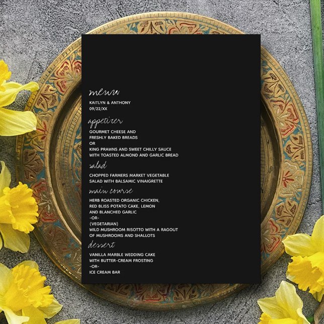 Menu Script noir et blanc moderne Mariage minimaliste (Créateur téléchargé)