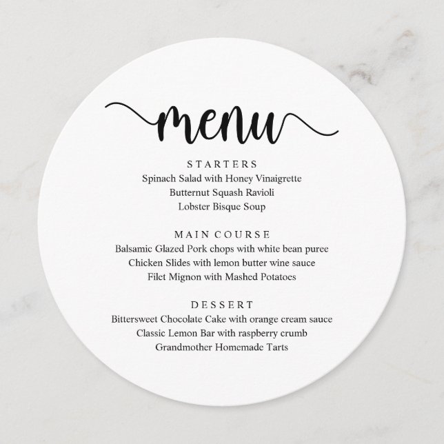 Menu Script Rustique Moderne, Dîner Mariage Elopement (Devant)
