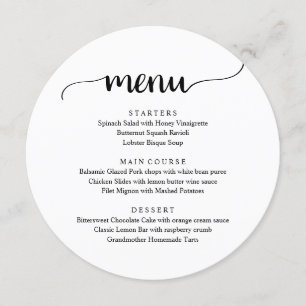 Menu Script Rustique Moderne, Dîner Mariage Elopement