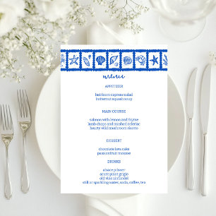 Menu Seashell Grid Plage Mariage Bleu Blanc CUSTOM