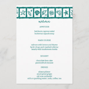 Menu Seashell Grid Plage Mariage Vert Blanc CUSTOM