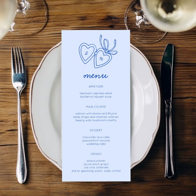 Menu Serrure de coeur Whimsical Doodle Croquis moderne  (Whimsical Heart Locket Doodle Sketch Modern CUSTOM Wedding Engagement Menu
)