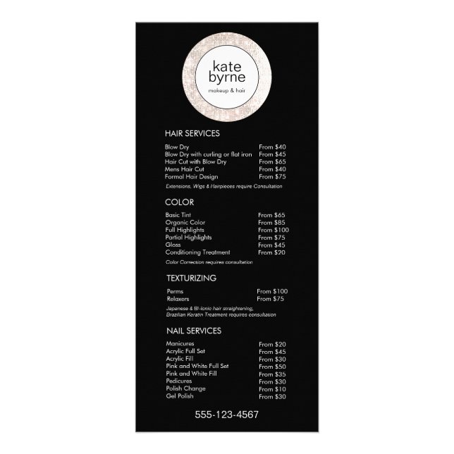 Menu Service Liste des prix de la série noire blan (Devant)