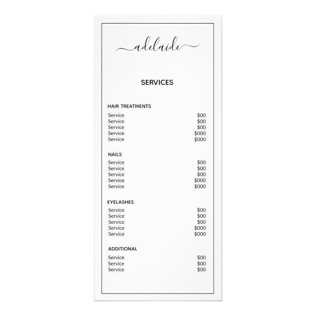 Menu Service Salon Liste Prix Blanc Minimaliste (Dos)