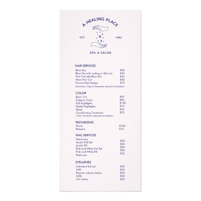 Menu Service Spa Salon Healing Hands (Devant)
