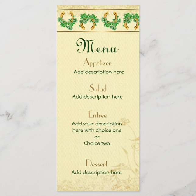 Menu shamrock et Mariage irlandais d'or (Devant)