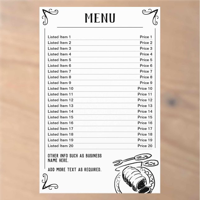 Menu Sheet with 20 Listings (Creator Uploaded)