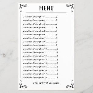 Menu Sheet with Editable Listings